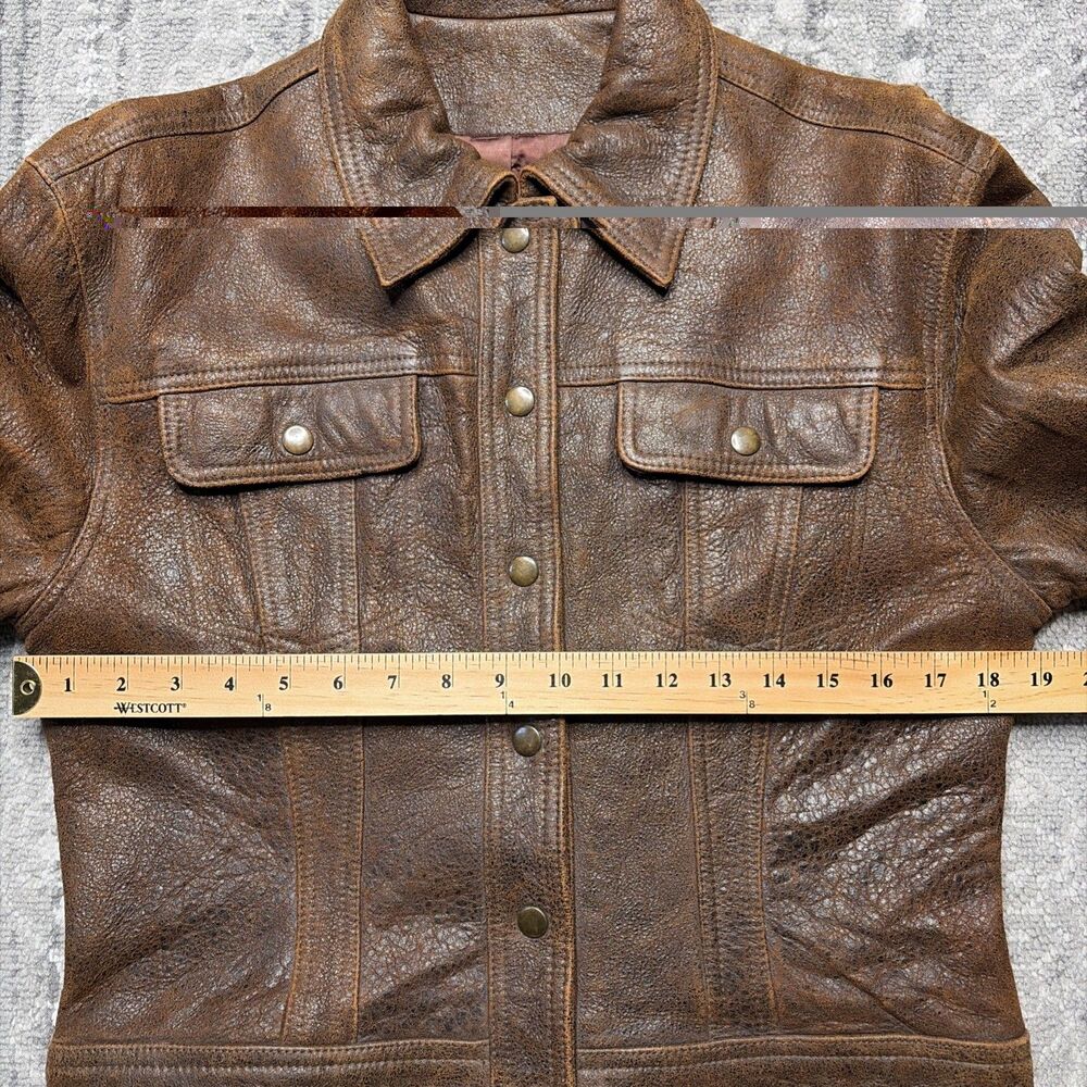 Vintage Vakko Womens Trucker Style Leather Jacket Small Brown Casual Cool Girl - Picture 6 of 7
